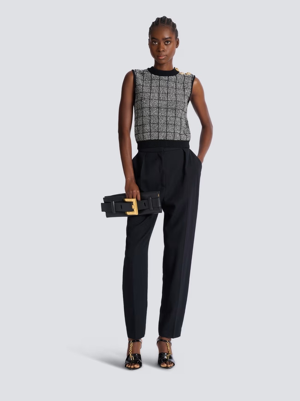 Balmain Tweed Crop Top with Buttons